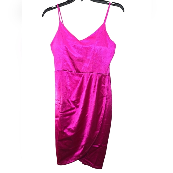 Lulus Magenta Pink Satin Mini Dress,.Size Medium - Picture 3 of 11